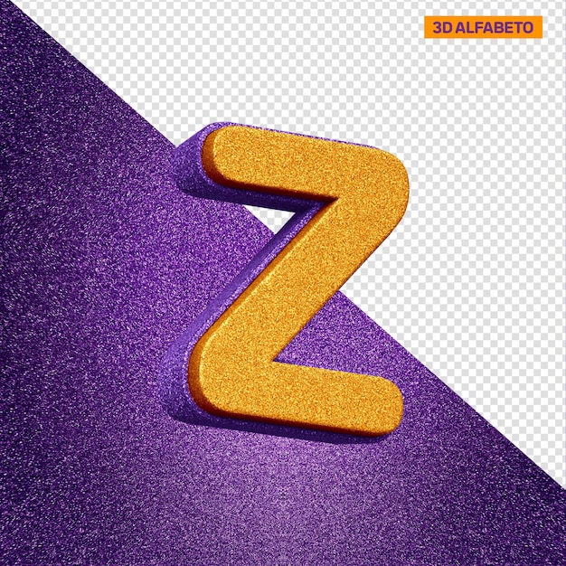 PSD alfabeto 3d lettera z con texture glitter arancione e viola