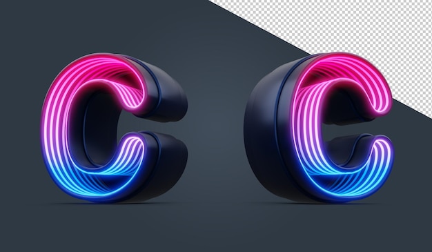 3d alphabet with colorful neon light inside 3d rendering