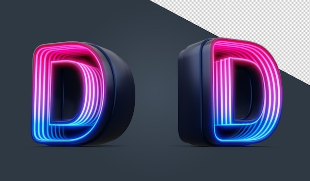 3d alphabet with colorful neon light inside 3d rendering