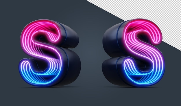 PSD alfabeto 3d con luce al neon colorata all'interno del rendering 3d