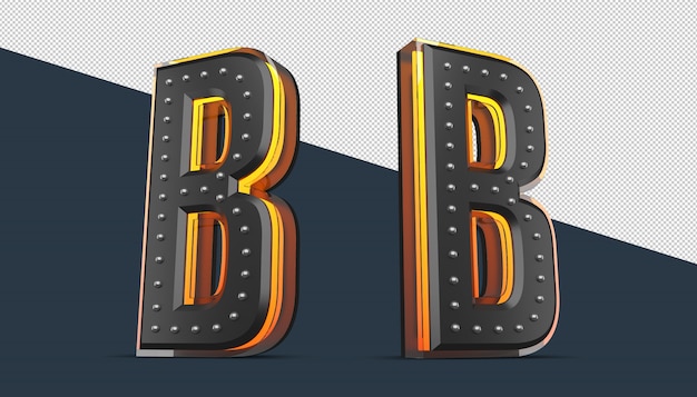 PSD 3d alphabet with pin decoration and neon light effect