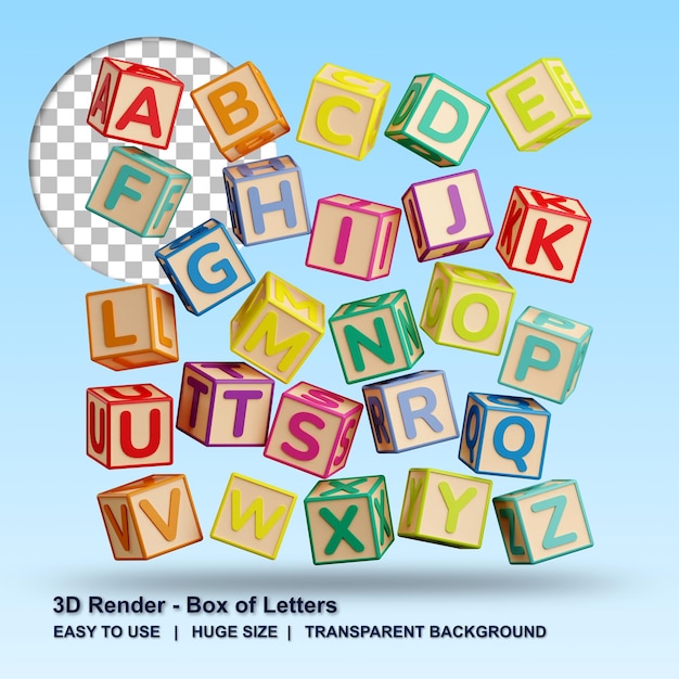 PSD 3d alphabet a to z illustration with transparent