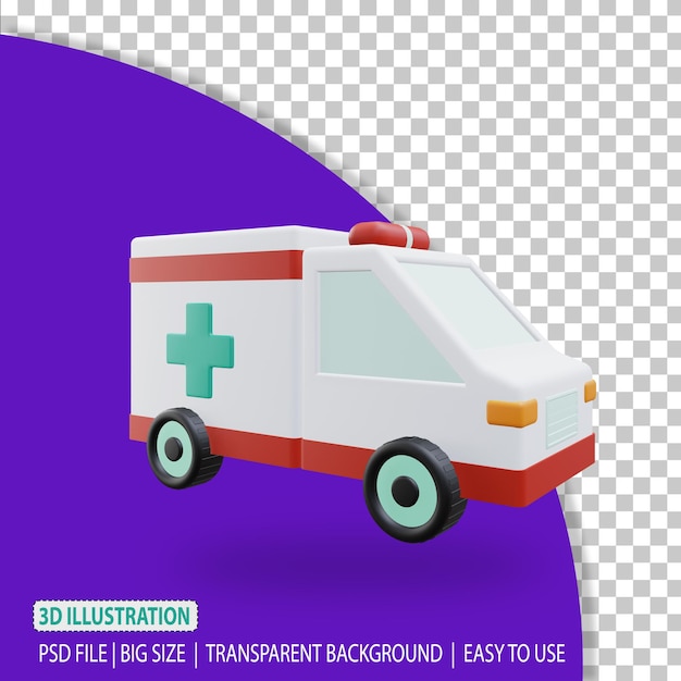 3d ambulance medical illustration rendering with transparent background