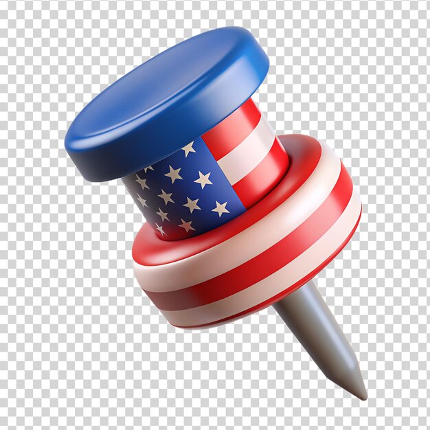 3d a american flag push pin isolated on transparent background