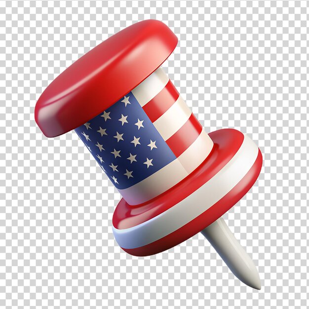 PSD 3d a american flag push pin isolated on transparent background