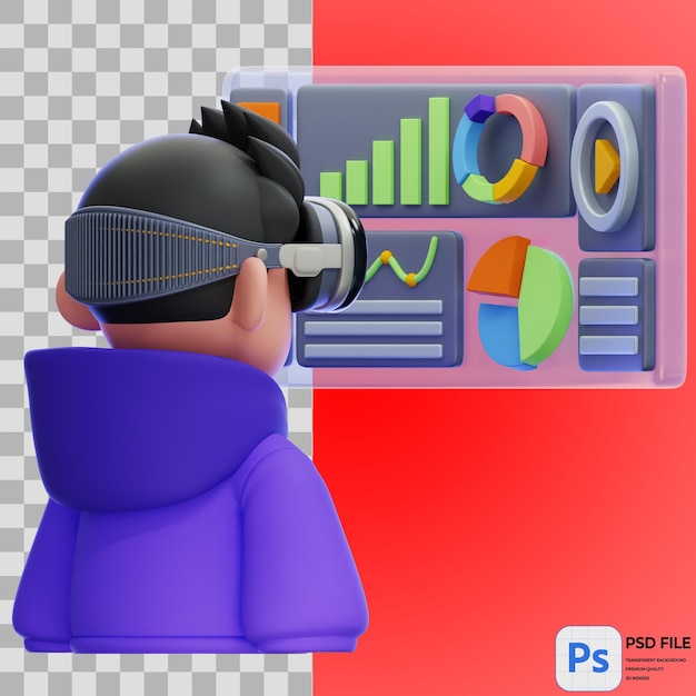 PSD 3d analyzing virtual data render illustration icon isolated png