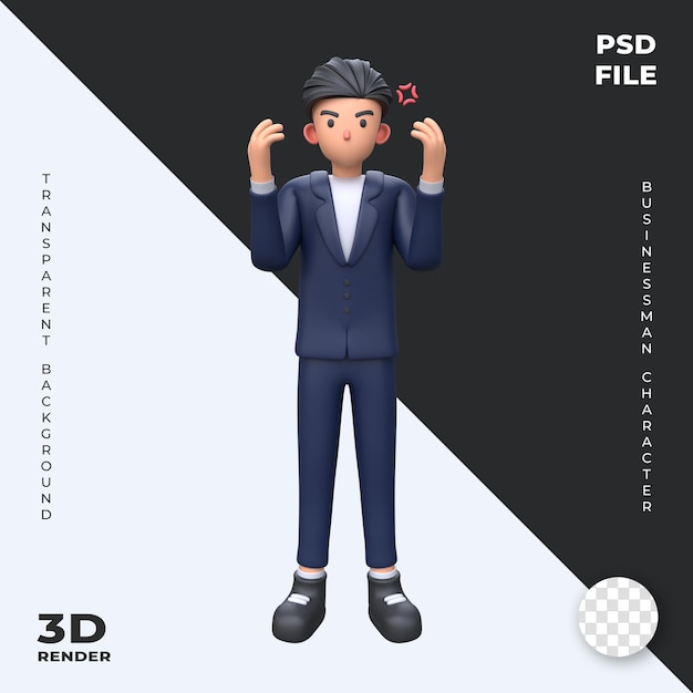 3D Angry Businessman cartoon character illustration business concept