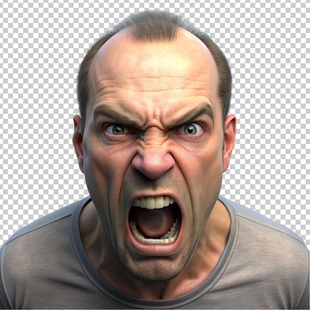 PSD 3d angry man on transparent background