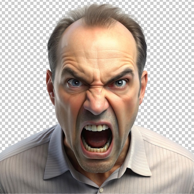 PSD 3d angry man on transparent background