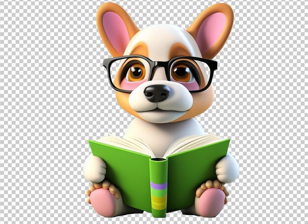 PSD 3d animal holding a book back to school concept