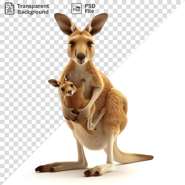 3d animated kangaroo hopping with a joey in its pouch