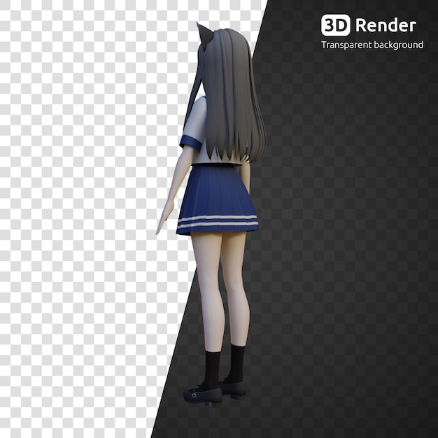 PSD 猫耳を持つ 3 d アニメの女子高生