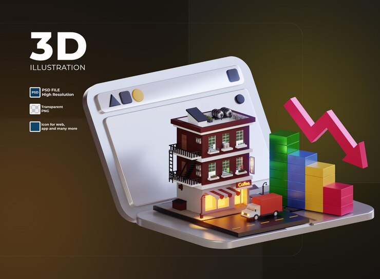 PSD 3d apartment and shop drop sale icon