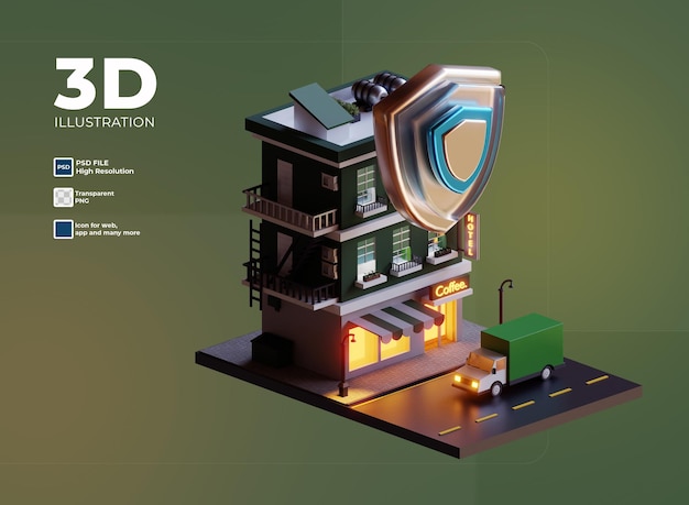 PSD icona di sicurezza dell'appartamento e del negozio 3d