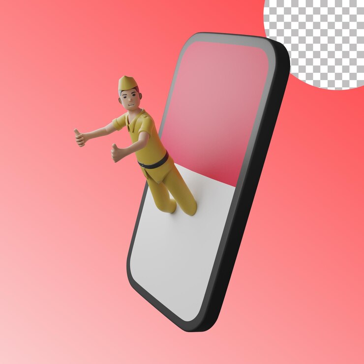 PSD 3d appears from the smartphone on the left with the thumb