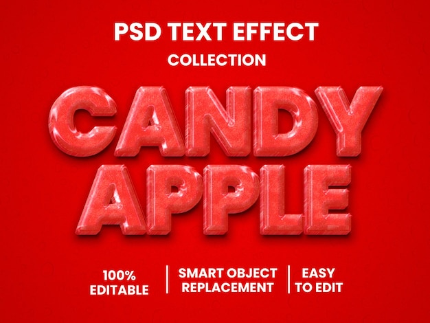 PSD 3d 사과 빨간색 텍스트 효과 편집 가능한 과일 및 자연 텍스트 스타일