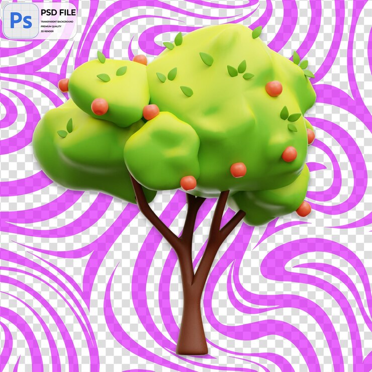 PSD 3d apple tree render icon isolated png illustration psd template