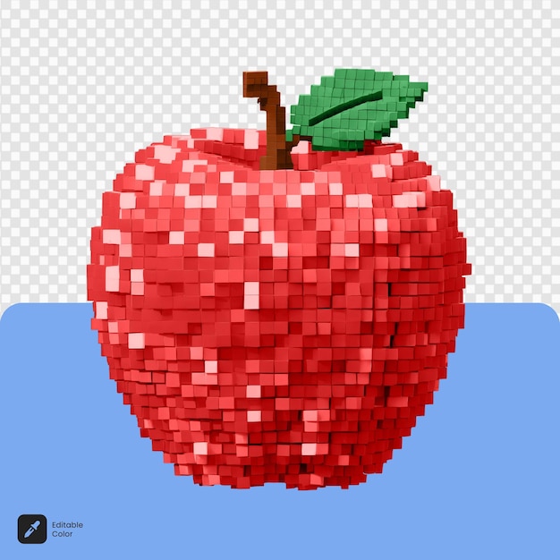 3d apple voxel art isolated