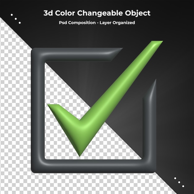 PSD 3d 승인 기호 또는 올바른 기호 확인 표시 아이콘은 오른쪽의 기호로 사용할 수 있습니다.