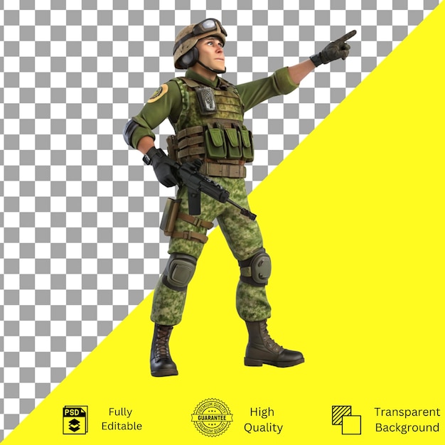 3d army cartoon character isolated on transparent background