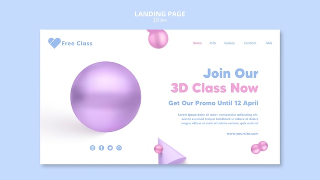 3d art class landing page