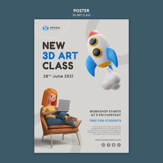 PSD 3d art class poster template