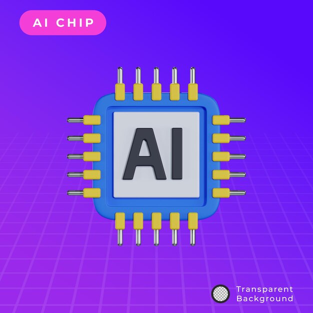 PSD illustrazione del chip di intelligenza artificiale 3d