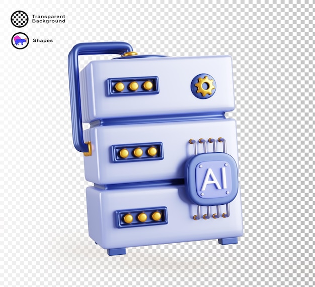 3d Artificial intelligence server with ai chip icon render Virtual cloud gpu server for big data processing neural network machine learning deep analytics and secure storage