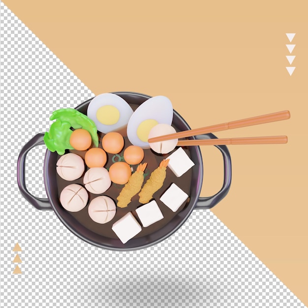 3d cibo asiatico nabe rendering vista dall'alto