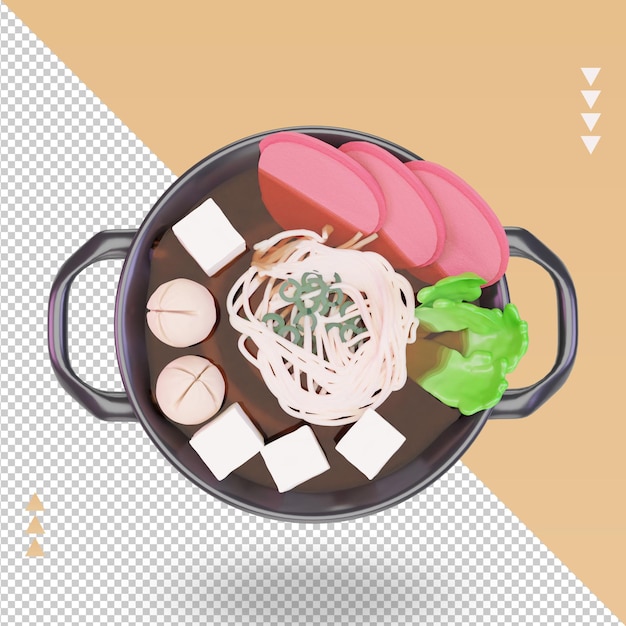 3d Asian food Sukiyaki rendering top view