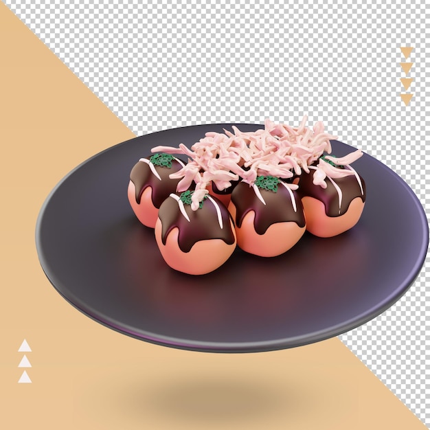 3d asian food takoyaki rendering left view