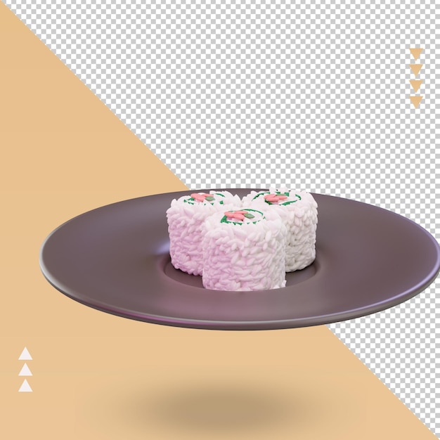 PSD 3d asian food uramaki rendering left view