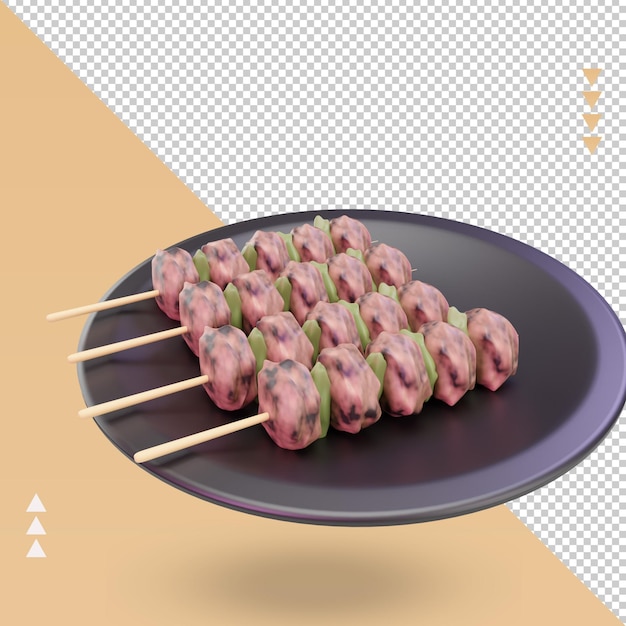 PSD 3d 아시아 음식 yakitori 렌더링 왼쪽 보기