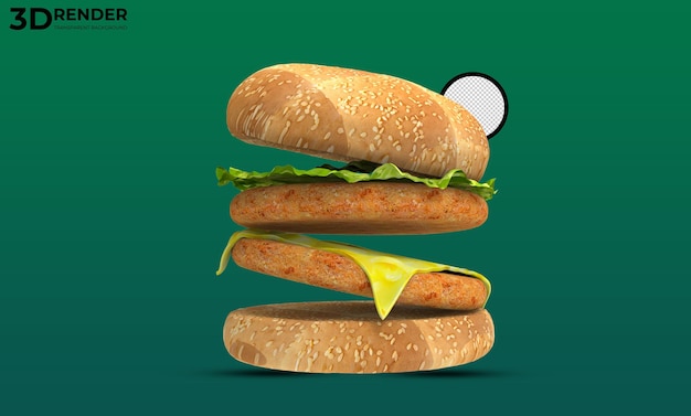 3d asset hamburger  render transparent background