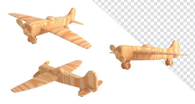 3d asset render illustration wooden airplane toy