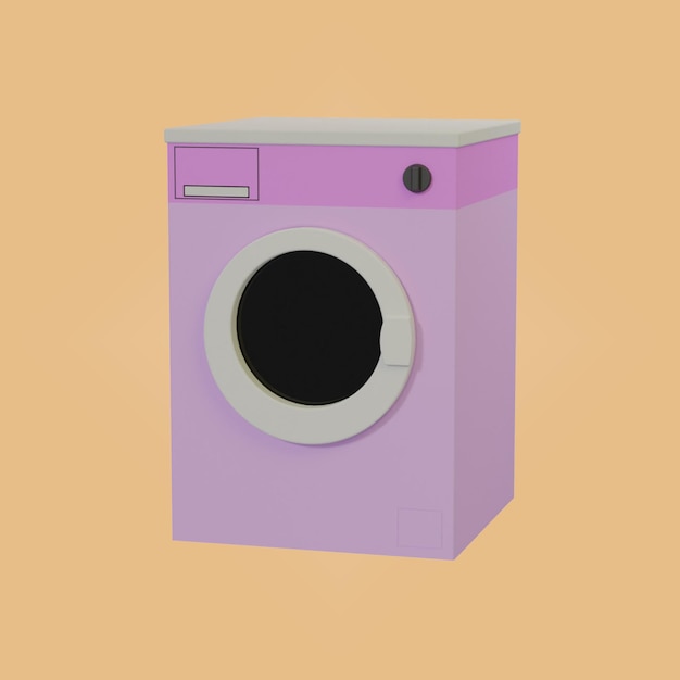 PSD 3d asset in the shape of a box washing machine with a combination of white and purple