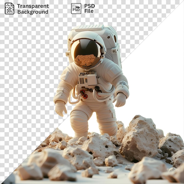 PSD 3d astronaut cartoon exploring the surface of a distant moon