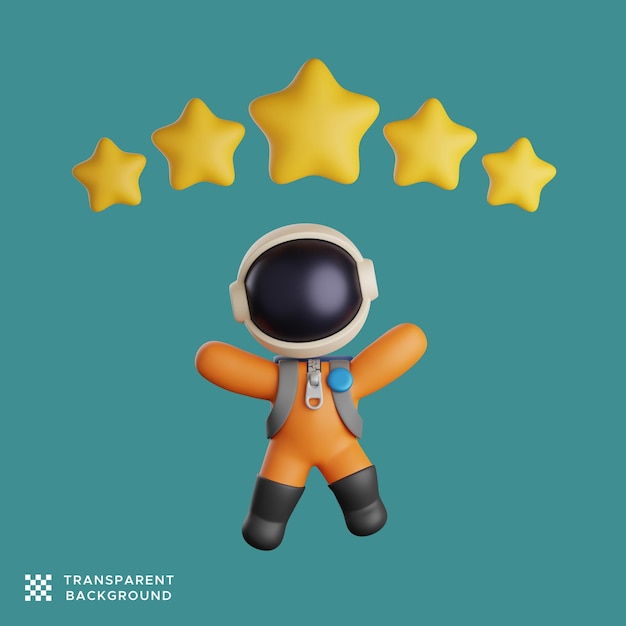 3d astronaut giving 5 stars. the best rating design concept