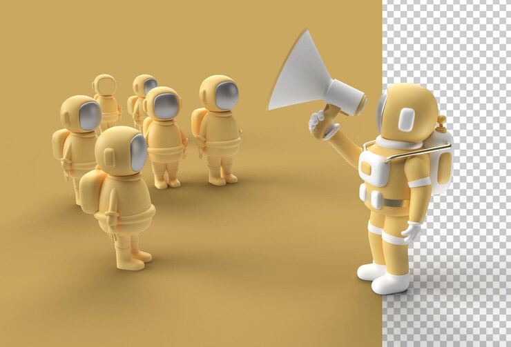  3d astronaut with megaphone