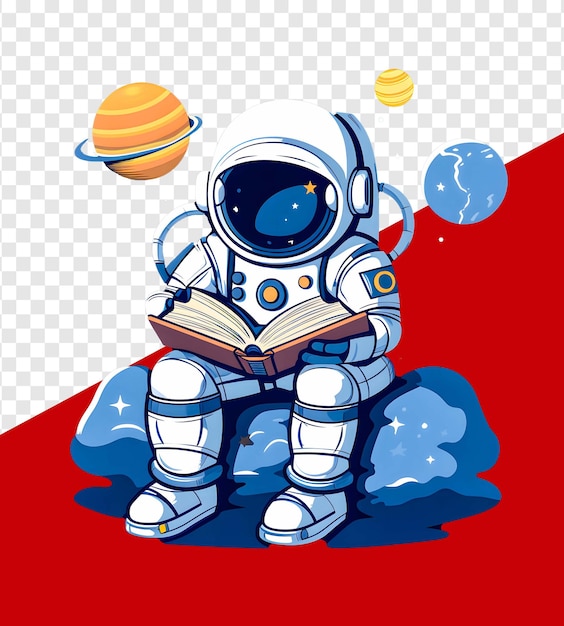 PSD 3d astronauta czytający książkę ilustracja wektorowa postaci z kreskówek