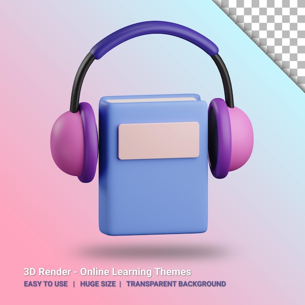 PSD 3d audio book illustration with transparent background