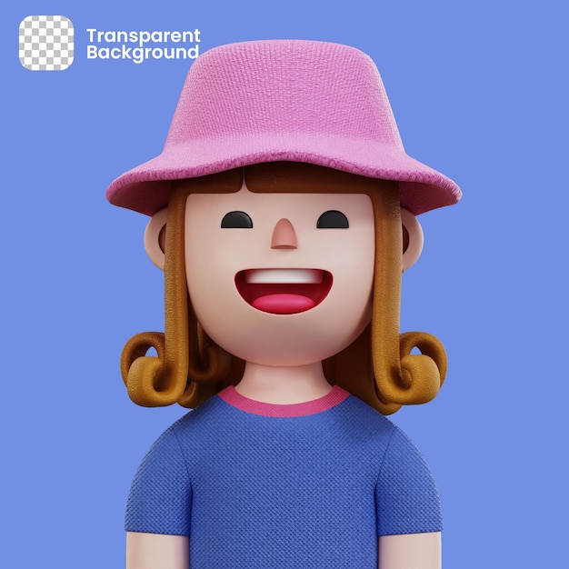 3d avatar camicia blu donna con cappello rosa carattere png trasparente