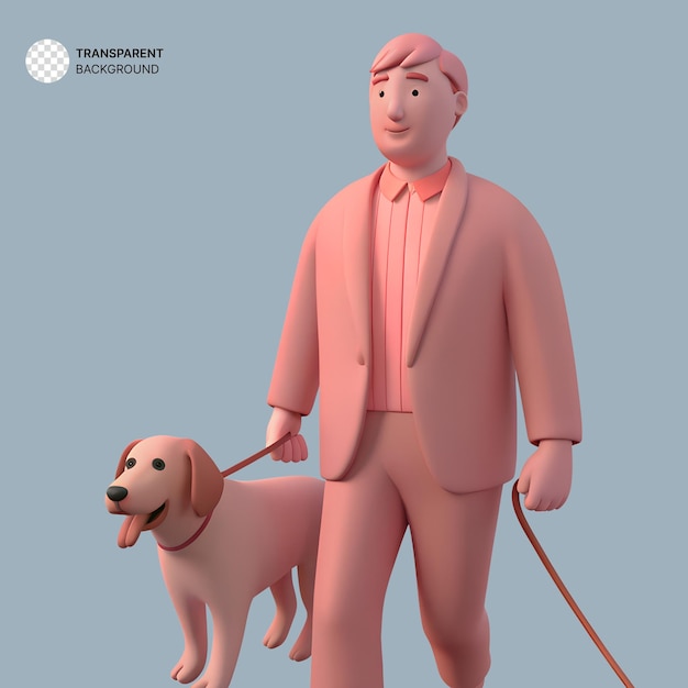 PSD 3d avatar character illustration man with dog