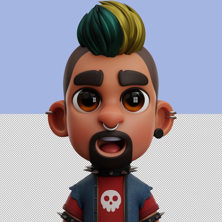 PSD 3d avatar illustration punk man with spiked jacket isolated on the transparent background