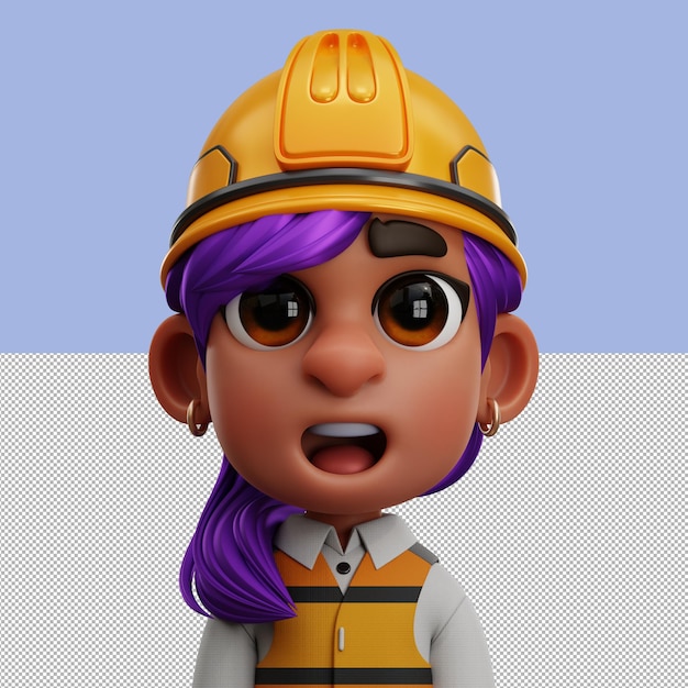 PSD 3d avatar ilustracja builder kobieta na białym tle na przezroczystym tle