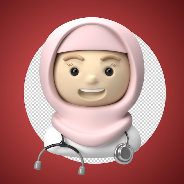 3d avatar job gezicht muslimah dokter illustratie met hijab