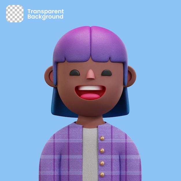 PSD 3d avatar purple flannel shirt woman character png transparent