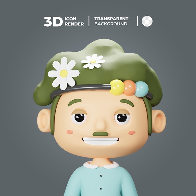 3d avatar spring boy with green hair