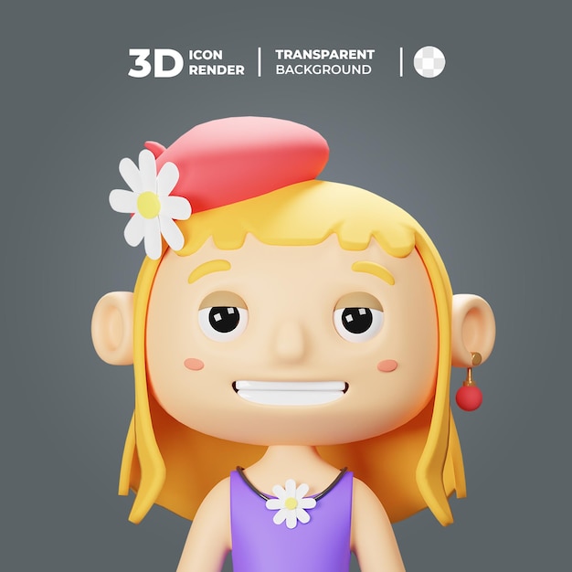 PSD 3d avatar spring girl with hat