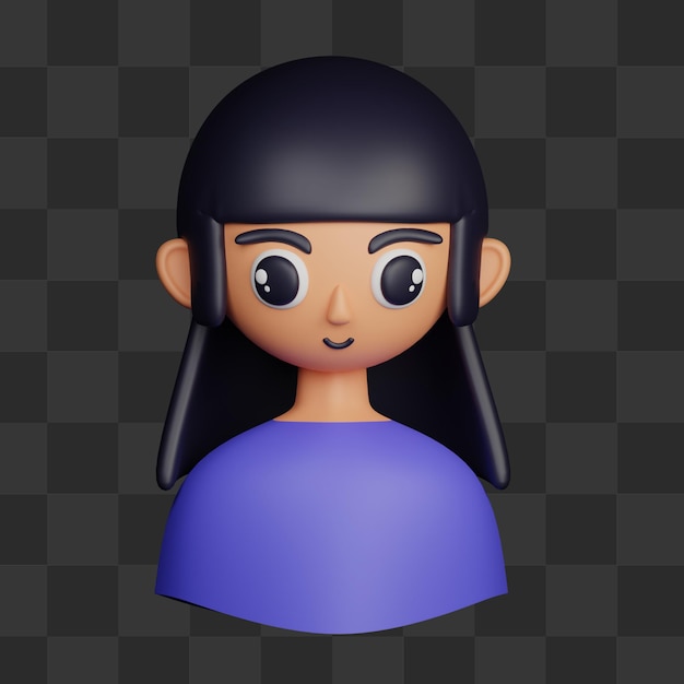 3d avatar young girll with long hair illustration